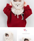 Plush Hat Autumn Winter Cute Children Cartoon Scarf Masked Hood Cap Double Fleece Warmth Boy Girl Adult Parent-child Baby Hat