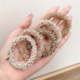 Ladies Pearl Multicolor Beads Hair Tie Elastic Hair Rope Simple Metal Sheets Scrunchies Ponytail Headdress For Women Accessories