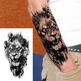 Black Forest Tattoo Sticker For Men Women Children Tiger Wolf Death Skull Temporary Tattoo Fake Henna Skeleton King Animal Tatoo