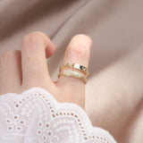 Korean hot selling fashion jewelry 14K real gold plated AAA zircon double layer adjustable ring elegant women's daily wild ring