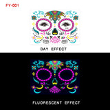 Face Tattoo Sticker Day of the Dead Funny Temporary Neon Face Sticker for Festival Masquerade Party Makeup