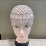 Hollow Rhinestone Mesh Headpiece Wedding Head Chain Jewelry for Women Luxury Crystal Headband Head Cap Hat Hair Accessories