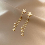 Korean Gold Color Long Tassel Earrings For Women Fashion Crystal Butterfly Heart Star Dangle Earring Lady Elegant Party Jewelry