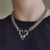 New Korean Fashion Punk Hollow Flame Love Heart Pendant Necklaces for Men Women Minimalist Rock Choker Necklace Cool Y2k Jewelry