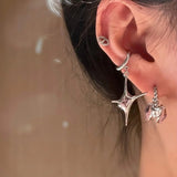 Personality Pink Zircon Love Heart Stud Earrings for Woman Sweet Cool Pink Zircon Cross Ear Clip Young Girl Jewelry Wholesale