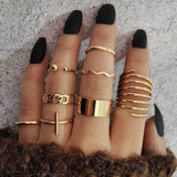 Bohemian Gold Color Chain Rings Set For Women Fashion Boho Moon Heart Butterfly Zircon Rings Party Trend Jewelry Gift