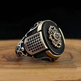 Retro Handmade Turkish Ring For Men Vintage Double Swords Black Zircon Rings Punk  Trendy Islamic Religious Muslim Jewelry