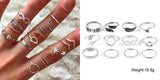 Mtcytea Punk Rings Set For Women Boho Knuckle Pearl Heart Ring Female Bohemian Flower Metal Joint Ring Jewelry Accessories 10PCS