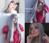 Cosplay Silver Gray Wig for Women Natural Long Silk Straight Hair Wigs With Bangs For Women Girl Heat Resistant Fiber