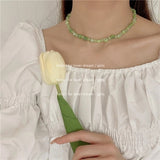 Summer Green Necklace Handmade Beaded Clavicle Chain Choker Light Luxury Design Necklace Accessories