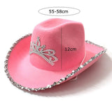 Feather Cowgirls Hat Pink Western  Silver Sequin Crown Party Prom Accessories  Cosplay Party Play Halloween Costumes Dropping