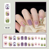 Mtcytea  24pcs/box Press On False Nails Cute Nail Art Wearable Fake Nails Heart Tips With Glue and Sticker With Wearing Tools As Gift