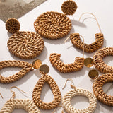 Hawaii Woman Earring Handmade Geometric Rattan Weave Earrings For Women Round Hexagon Drop Dangle Earring Trend Party Gifts