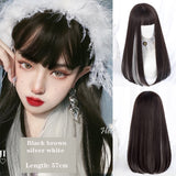 Synthetic Long straight hair black comic bangs girl wig natural bangs cosplay Lolita party Heat-resistant wig