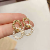 Korean geometric irregular freshwater pearl earrings, simple fashion women's earrings, new style