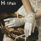 Short White Wedding Bride Gloves Sweet Lace Imitation Pearls Bowknot Gloves Women Girls Black Party Dress Clothing Accessories