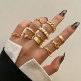 Bohemian Gold Color Chain Rings Set For Women Fashion Boho Moon Heart Butterfly Zircon Rings Party Trend Jewelry Gift