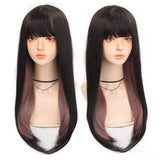 Synthetic Long straight hair black comic bangs girl wig natural bangs cosplay Lolita party Heat-resistant wig