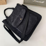 Mtcytea Corduroy Shoulder Bag Women Vintage Shopping Bags Zipper Girls Student Bookbag Handbags Casual Tote With Outside Pocket