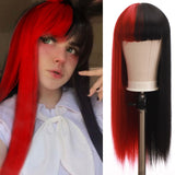 Synthetic Long straight hair black comic bangs girl wig natural bangs cosplay Lolita party Heat-resistant wig