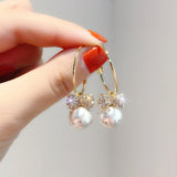 Fashion Trend Crystal Zircon Bow Pendant Earrings For Women Party Girl Imitation Pearl Dangle Earrings Luxury Wholesale Jewelry