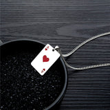 Men Statement Poker Lucky Ace of Spades Pendant Necklace Red Black Silver Color Stainless Steel Jewelry Fortune Playing Cards