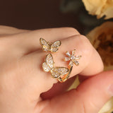 Korea Hot Selling Fashion Jewelry Exquisite Copper Inlaid Zircon Black Smart Butterfly Open Ring Female Prom Ring