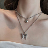 Mtcytea  New Senior Fashion Women Pendant Necklaces Fine Double Link Chain Metal Heart Party Necklace Jewelry Gift