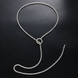 Stonefans Rhinestone Chain Long Necklace Flash Clavicle Chain for Women Crystal Choker Necklace Y Neck Chains Club Prom Jewelry