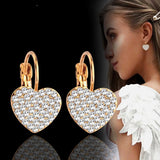 SINLEERY Shiny Full Rhinestone Heart Earrings For Women Gold Color Hoop Earring wedding accessories Party Jewelry ZD1 SSP