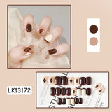 Mtcytea  24Pcs Fashion Short Round Head Fake press on Nail Cute MilkTea Color Shiny Gold Foil Blooming Gradient artificial nail with glue