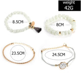 4pcs/Set Bohemian Stone beads chains bracelets Set For Women Metal Heart Round Tassel charm Bangle Fashion Jewelry