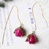 Mtcytea Women Natural Dried Flower Earrings Imitation Colors Rose Drop Earring Party Real Dry Flower Jewelry