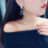 New Fashion 925 Silver Needle Luxury Triangle Design Big Crystal Earrings For Women Female Korean Party Jewelry