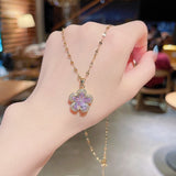 Fashion Luxury Crystal Flowers Pendant Stainless Steel Necklace for Women Zirconia Choker Necklaces Female Jewelry Gifts