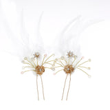 Mtcytea  2 Pcs Bride Hairpin Feather Baroque Golden color Hairpins Pearl Jewelry Wedding Hair Accessories Girl's Hair Ornaments