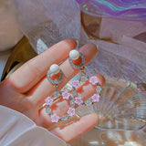 Unique Design Purple Flowers Butterfly Drop Earrings for Women Sweet Fairy Mystery Shiny Crystal Resin Yarn Earring Jewelry