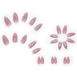 Mtcytea 24Pcs Pink Heart Pattern False Nail with Diamond Decor Oval Pointed Head Fake Nail Full Finished Press on Nails for Women Girls