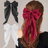 New Large Satin Bow Hairclip Girls Trendy Hairpin Women Chiffon Long Ribbon Ponytail Clip Barrettes Oversized Hair Accessories