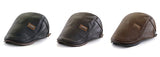 Mtcytea PU Leather Beret Hat Men Autumn Winter Faux Leather Duckbill Newsboy Cap Herringbone Middle-aged Men's Flat Peaked Cap For Dad