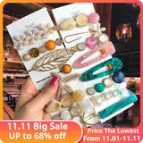 Pearl Crystal Acrylic Hair Clips Set for Women Retro Geometric Barrettes Hairpin Girl Hair Accessories Fashion Jewelry