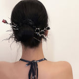 Black Flowers Hair Sticks Chinese Style Vintage Metal Hairpins Elegant Hair Clip for Women Girls Fashion Headwear Accessories