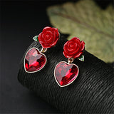 Fine jewelry wholesale Red heart pendant rose stud earring female fashion accessories crystals stud earring bridal jewelry