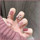 Mtcytea 24 Pcs Nude Color nail tips Women Wearable  Fake press on Nails with Diamond Short Round Full Cover artificial nails with Glue