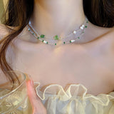 Summer Green Necklace Handmade Beaded Clavicle Chain Choker Light Luxury Design Necklace Accessories