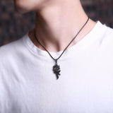 Rinhoo Men's Punk Dragon Flame Titanium Stainless Steel Cool Leather Chain Pendant Necklace Men's Charm Necklace Jewelry