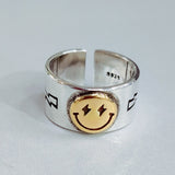 Smile Face Ring Female Open Ring for Women Simple Design Cute Happy Smile Faces Adjustable Rings