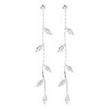 Long Silver Plated Crystal Leaf Tassel Drop Earrings For Women Wedding Fashion Jewelry Gift