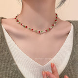 Summer Green Necklace Handmade Beaded Clavicle Chain Choker Light Luxury Design Necklace Accessories