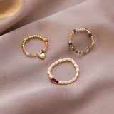 Simple Freshwater Pearl Bead Rings For Women Elastic Heart Jewelry Crystal Finger Ring Party Gift Anillos Mujer